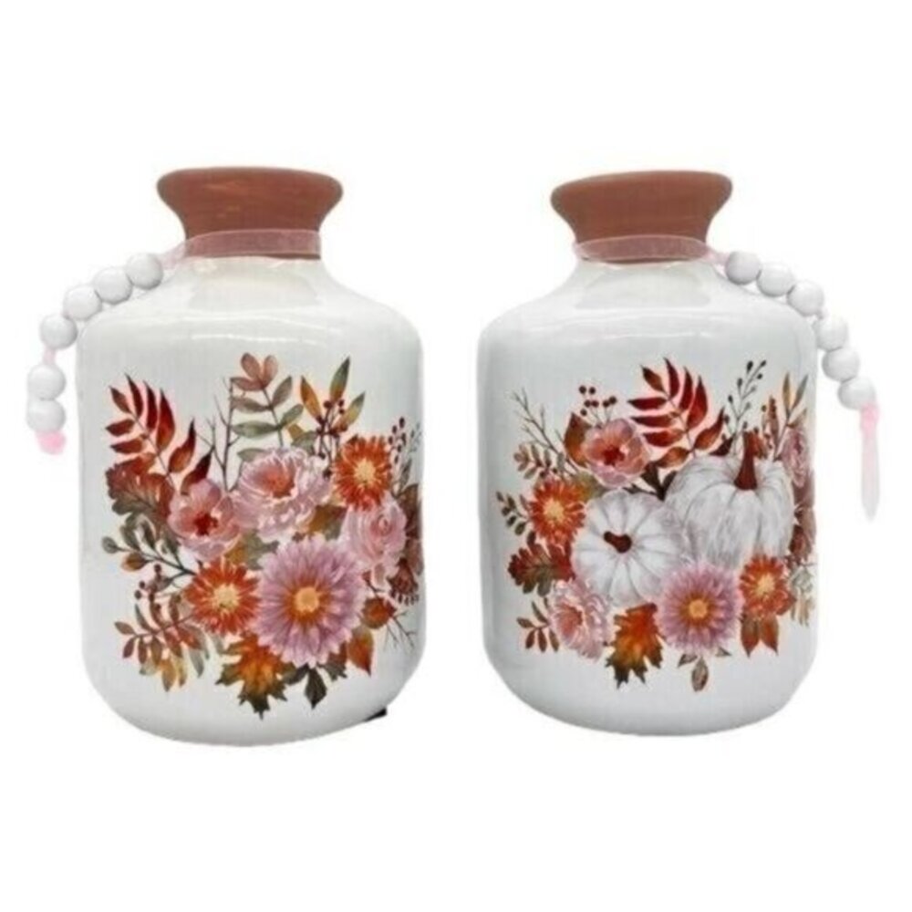 Floral Pumpkin Fall Ceramic Decorative Vases Set of 2